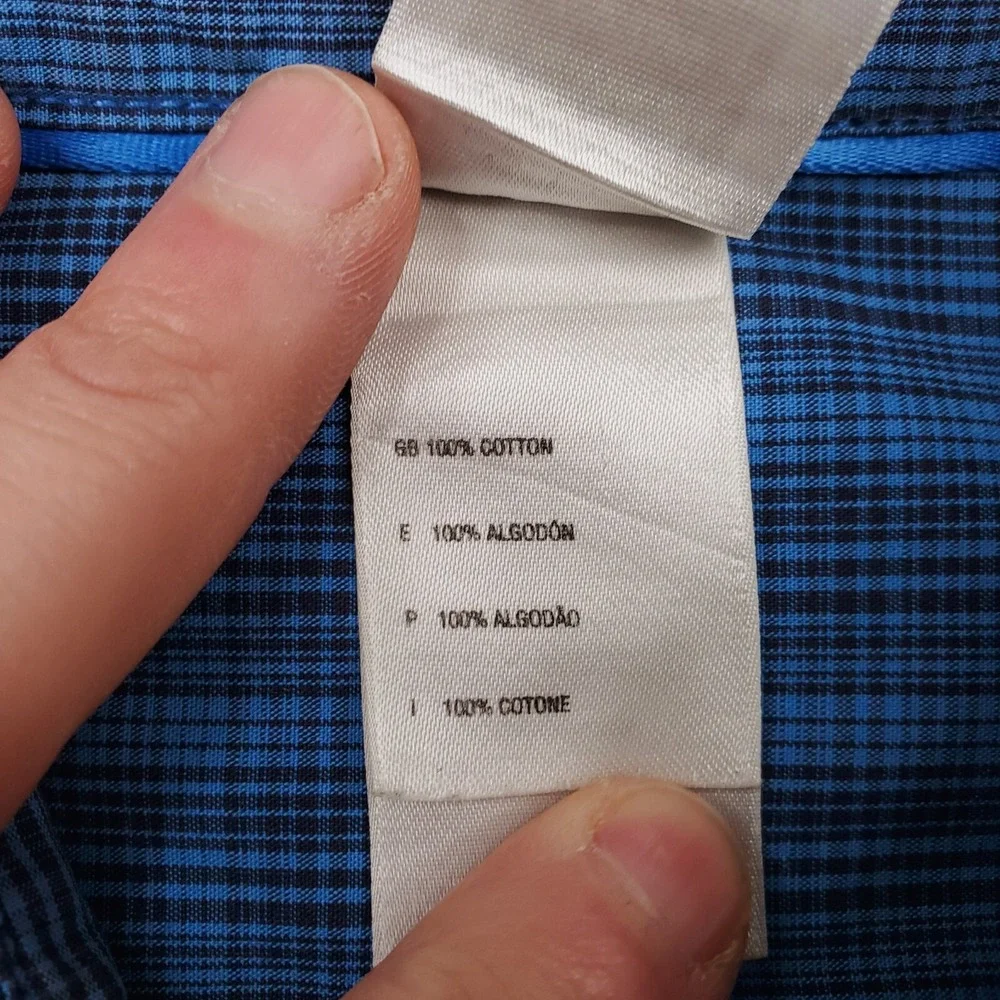 North Face Shirt Mens Medium Blue Black Plaid Long Sleeve Button Up Pocket